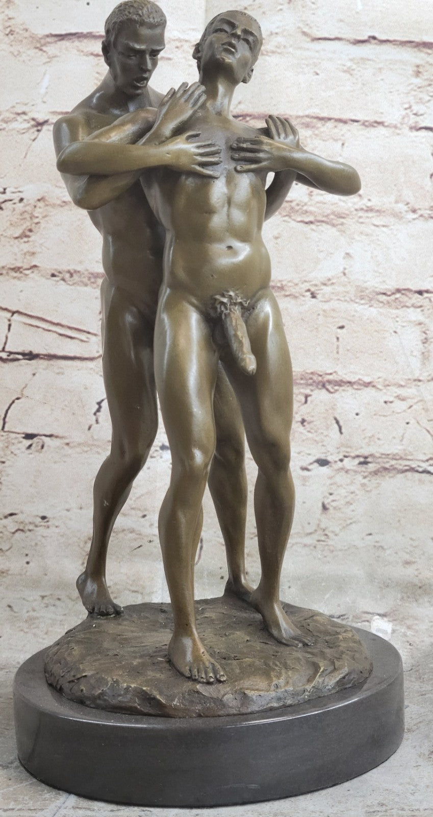 Signed Bronze Sculpture of Two Gay Men on Marble Base