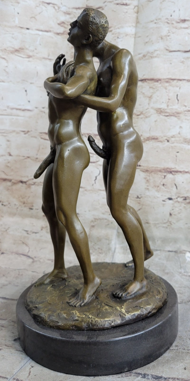 Signed Bronze Sculpture of Two Gay Men on Marble Base