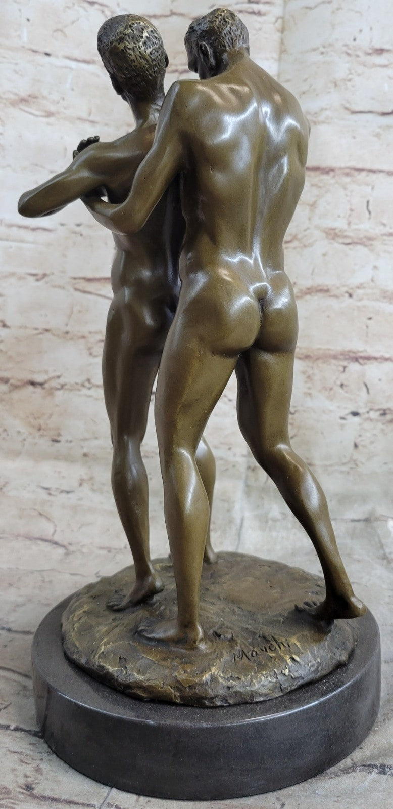 Signed Bronze Sculpture of Two Gay Men on Marble Base