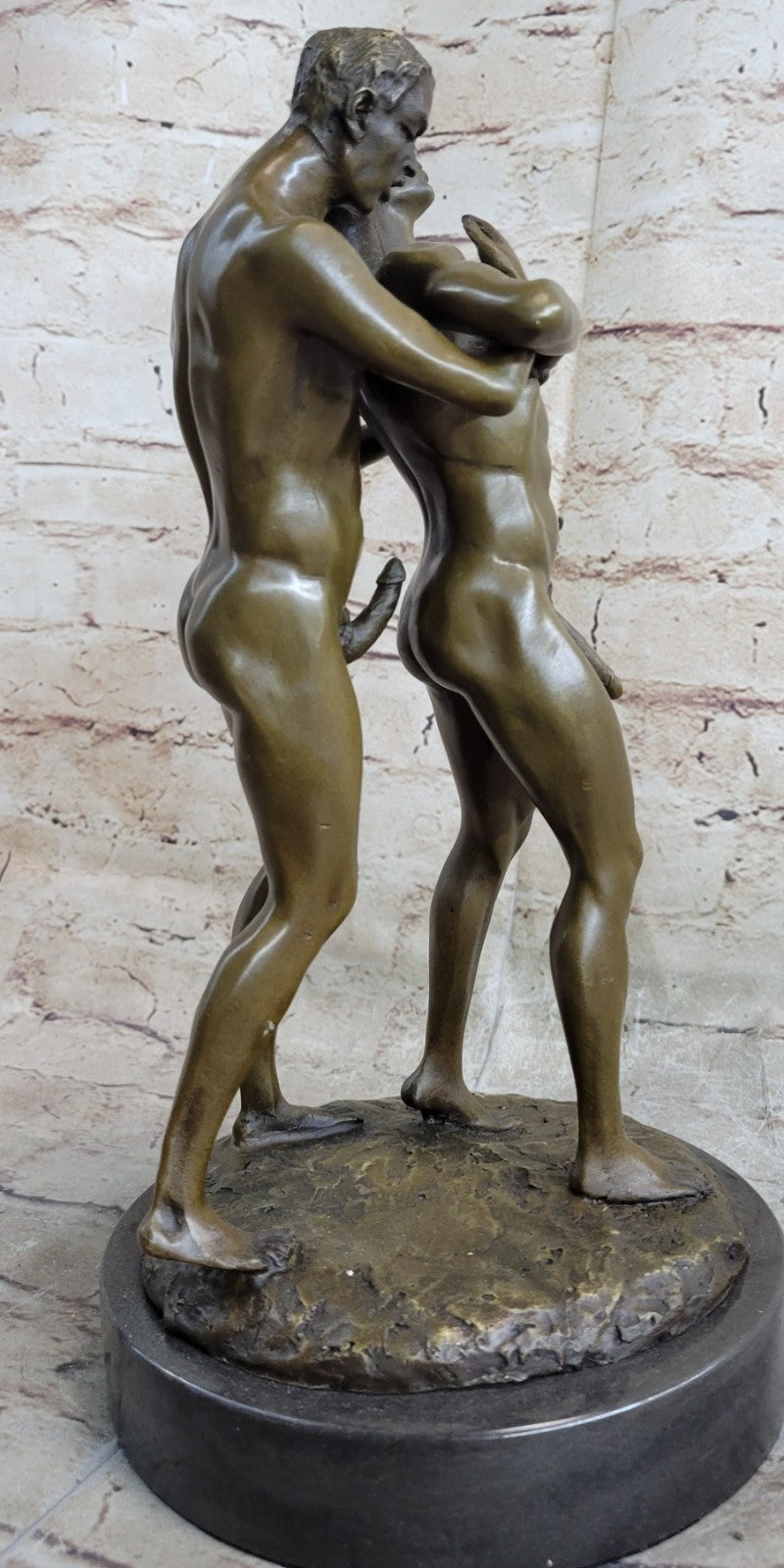 Signed Bronze Sculpture of Two Gay Men on Marble Base