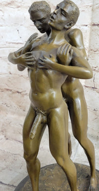 Signed Bronze Sculpture of Two Gay Men on Marble Base
