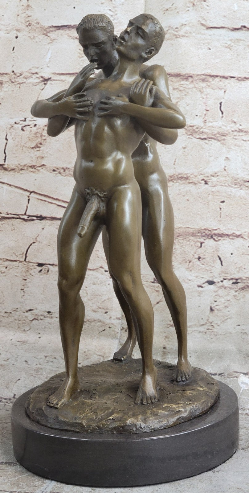 Signed Bronze Sculpture of Two Gay Men on Marble Base