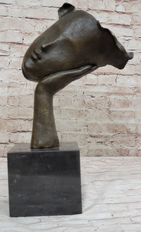 Disembodied Head on Hand Bronze Sculpture Surrealism Dali