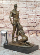 Blowjob Bronze Statue Sculpture Girl on Her Knees Erotic Art on Marble Base by Mavchi 13"