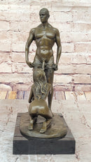 Blowjob Bronze Statue Sculpture Girl on Her Knees Erotic Art on Marble Base by Mavchi 13"