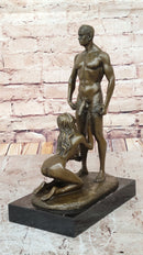 Blowjob Bronze Statue Sculpture Girl on Her Knees Erotic Art on Marble Base by Mavchi 13"