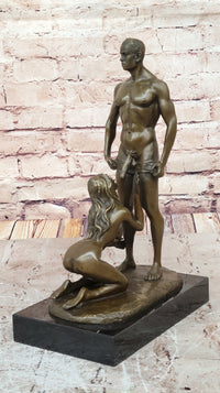 Blowjob Bronze Statue Sculpture Girl on Her Knees Erotic Art on Marble Base by Mavchi 13"