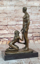 Blowjob Bronze Statue Sculpture Girl on Her Knees Erotic Art on Marble Base by Mavchi 13"