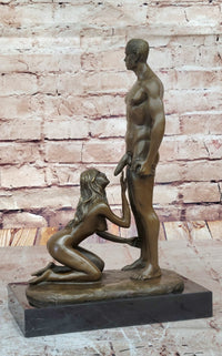 Blowjob Bronze Statue Sculpture Girl on Her Knees Erotic Art on Marble Base by Mavchi 13"