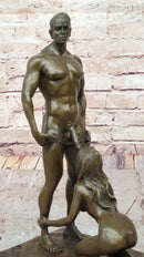 Blowjob Bronze Statue Sculpture Girl on Her Knees Erotic Art on Marble Base by Mavchi 13"