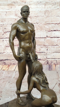 Blowjob Bronze Statue Sculpture Girl on Her Knees Erotic Art on Marble Base by Mavchi 13"