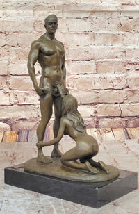Blowjob Bronze Statue Sculpture Girl on Her Knees Erotic Art on Marble Base by Mavchi 13"