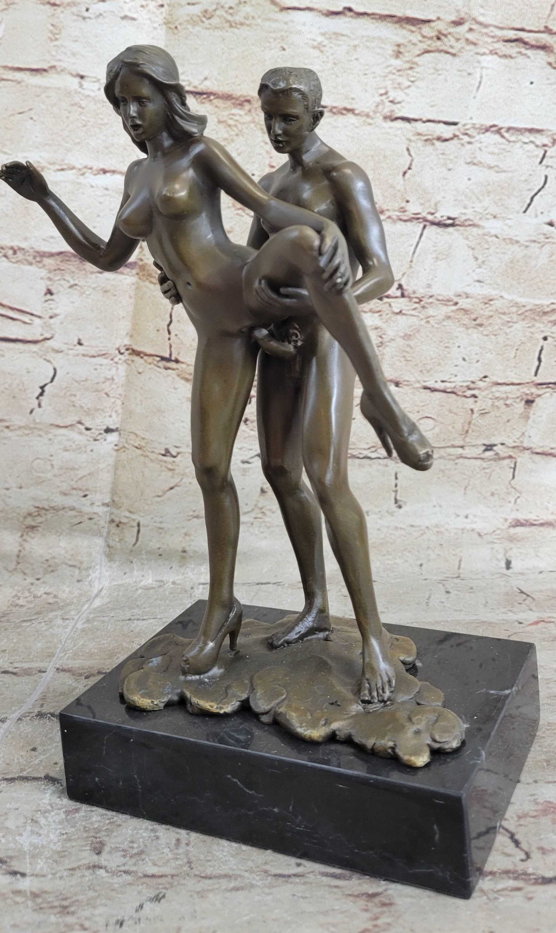 Highly Erotic Sexual Sex Bronze Sculpture Marble Base