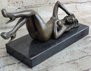 Erotic Bronze Signed Sculpture Statue Nude Woman Naked Lady Laying on Back 5" x 10"