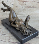 Erotic Bronze Signed Sculpture Statue Nude Woman Naked Lady Laying on Back 5" x 10"