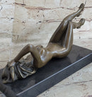 Erotic Bronze Signed Sculpture Statue Nude Woman Naked Lady Laying on Back 5" x 10"