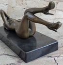 Erotic Bronze Signed Sculpture Statue Nude Woman Naked Lady Laying on Back 5" x 10"