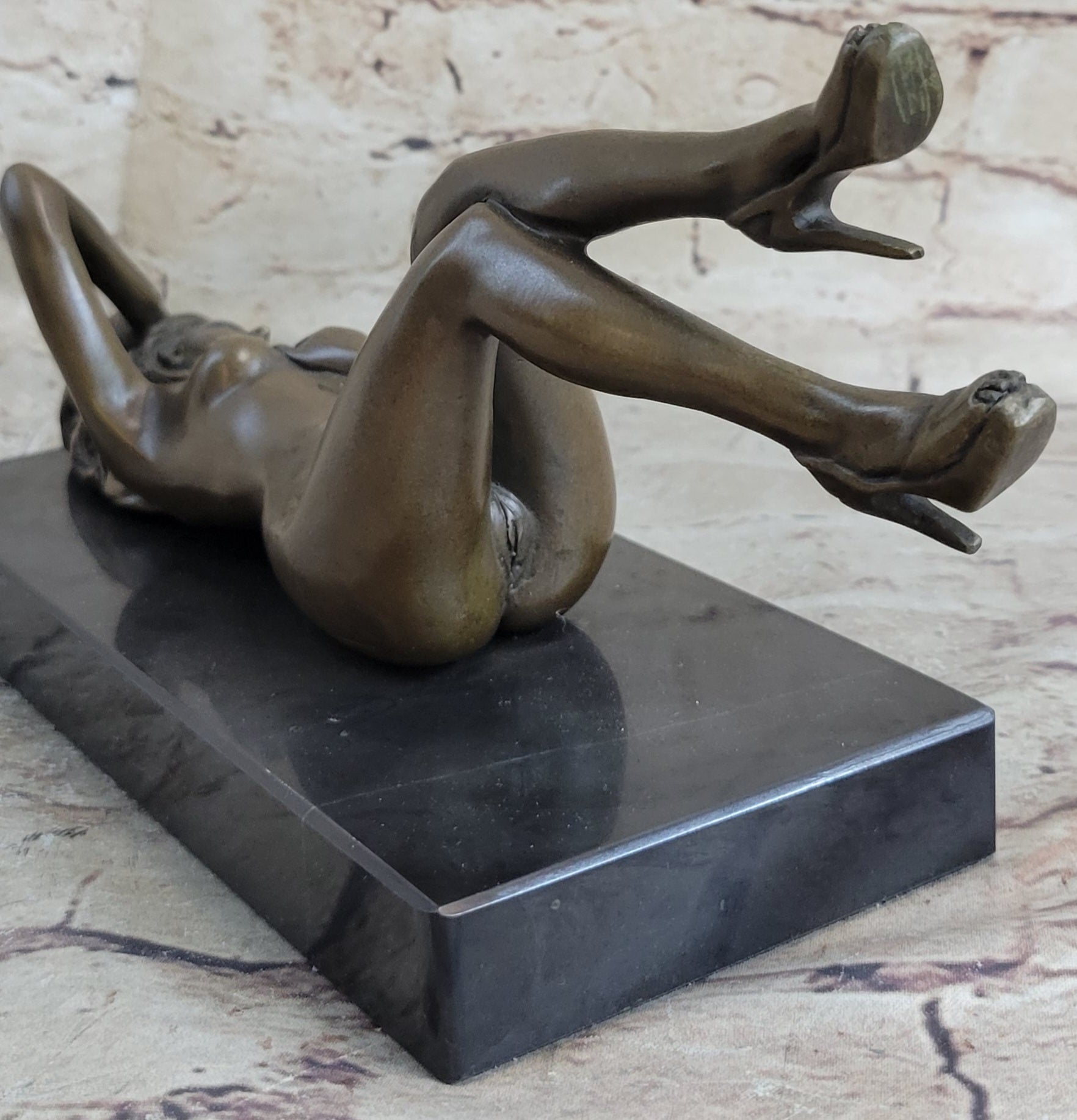 Erotic Bronze Signed Sculpture Statue Nude Woman Naked Lady Laying on Back 5" x 10"