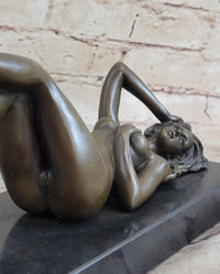 Erotic Bronze Signed Sculpture Statue Nude Woman Naked Lady Laying on Back 5" x 10"