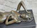 Erotic Bronze Signed Sculpture Statue Nude Woman Naked Lady Laying on Back 5" x 10"