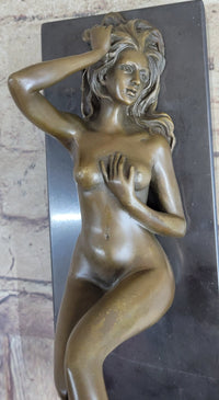 Erotic Bronze Signed Sculpture Statue Nude Woman Naked Lady Laying on Back 5" x 10"