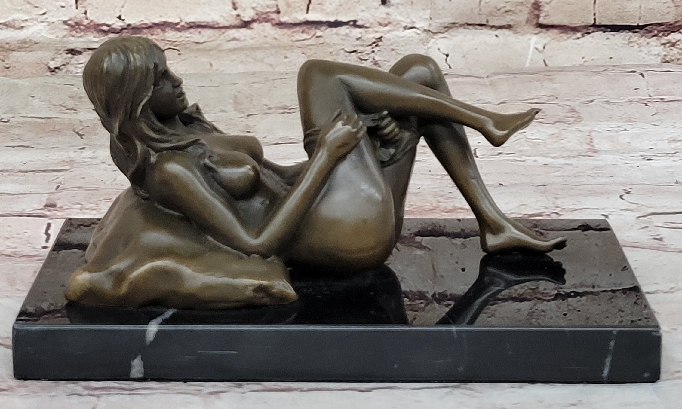 Heat of the Moment - Erotic Bronze Figure of Nude Girl Taking off Underwear by J. Mavchi