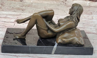 Heat of the Moment - Erotic Bronze Figure of Nude Girl Taking off Underwear by J. Mavchi