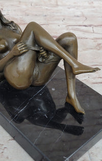 Heat of the Moment - Erotic Bronze Figure of Nude Girl Taking off Underwear by J. Mavchi