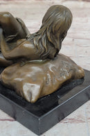 Heat of the Moment - Erotic Bronze Figure of Nude Girl Taking off Underwear by J. Mavchi