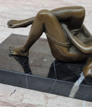 Heat of the Moment - Erotic Bronze Figure of Nude Girl Taking off Underwear by J. Mavchi