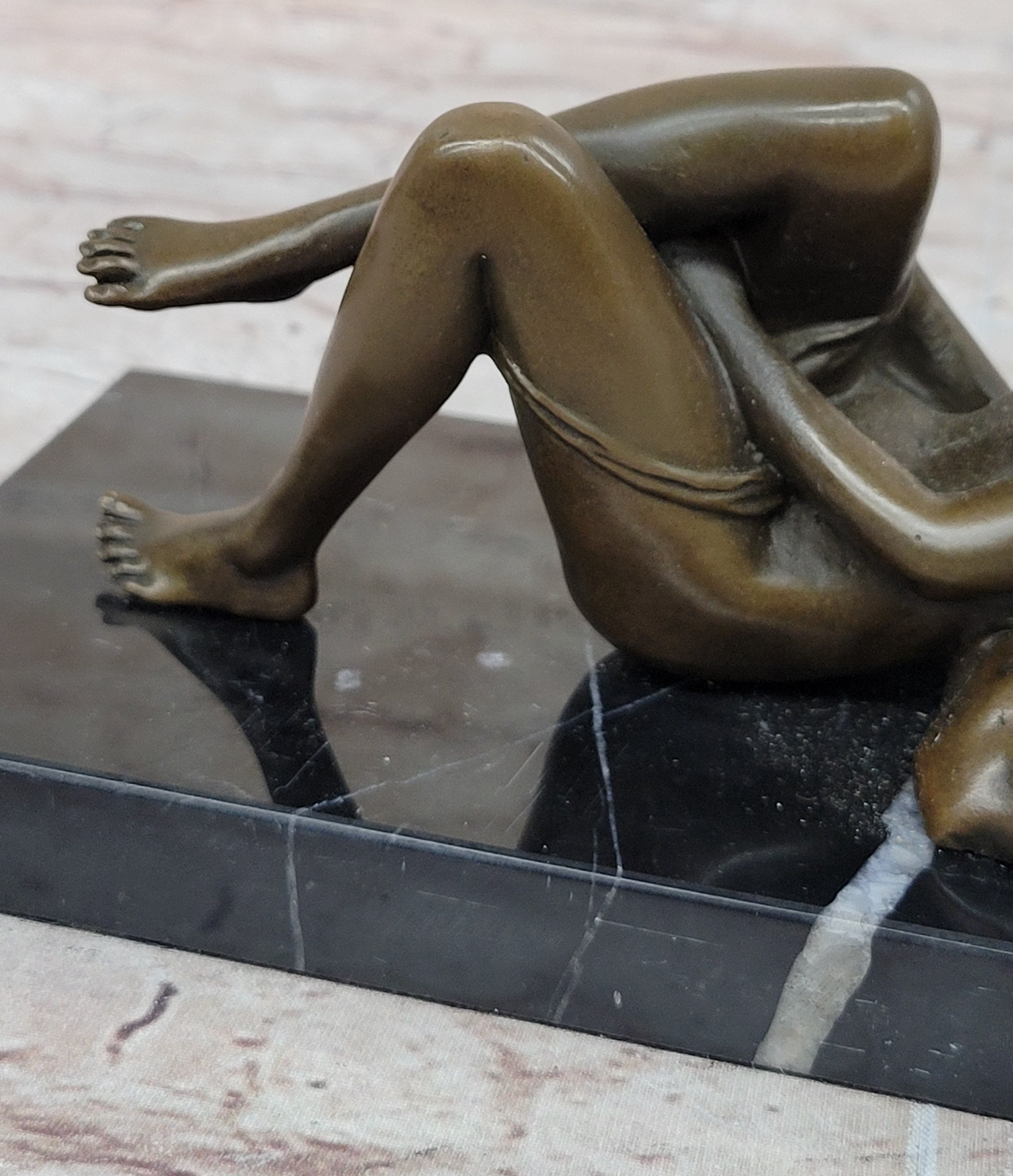 Heat of the Moment - Erotic Bronze Figure of Nude Girl Taking off Underwear by J. Mavchi