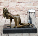 Erotic Nude Girl Crawling On Hands Knees Bronze Sculpture Art 6" x 9"