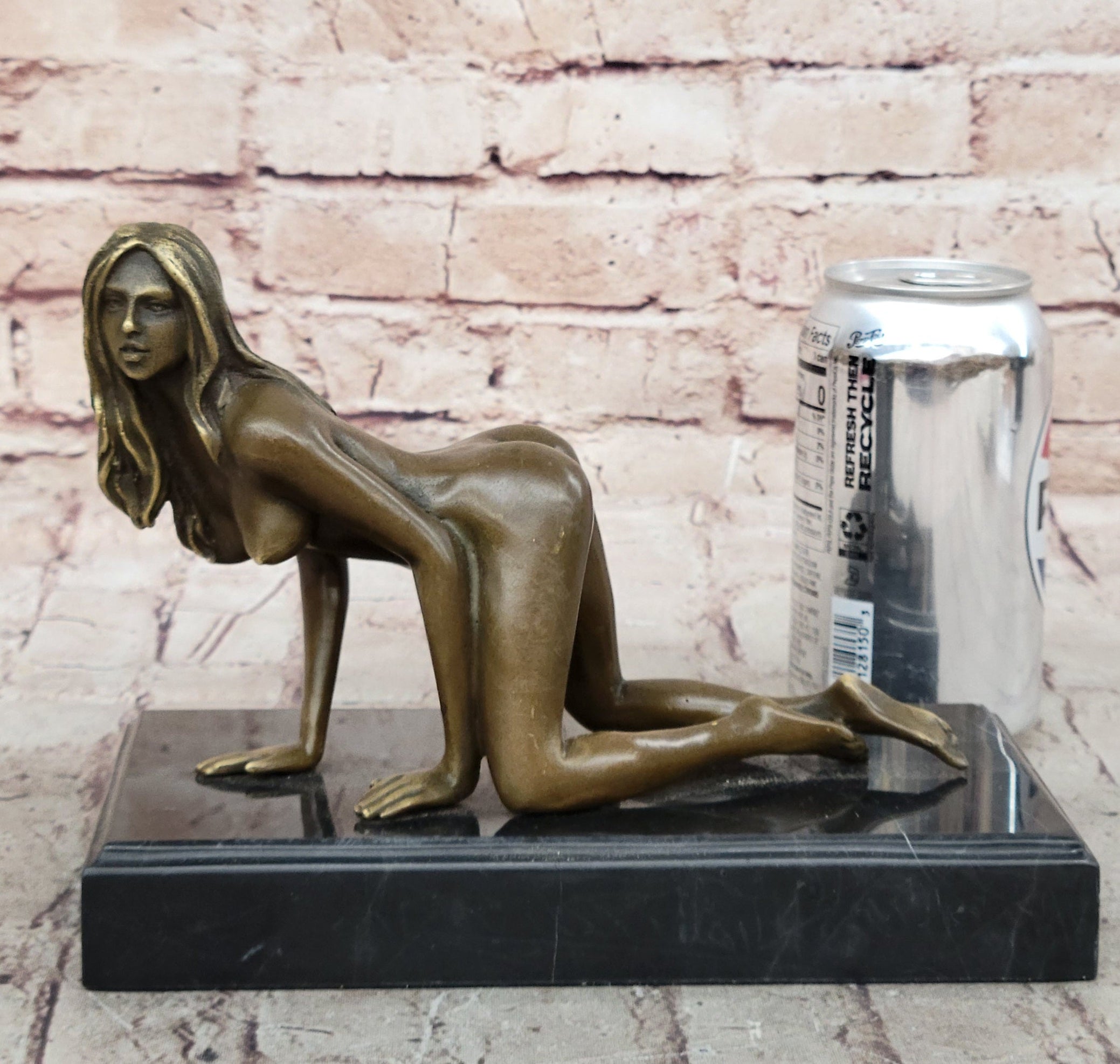 Erotic Nude Girl Crawling On Hands Knees Bronze Sculpture Art 6" x 9"