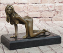 Erotic Nude Girl Crawling On Hands Knees Bronze Sculpture Art 6" x 9"