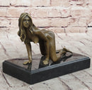 Erotic Nude Girl Crawling On Hands Knees Bronze Sculpture Art 6" x 9"