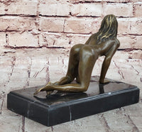 Erotic Nude Girl Crawling On Hands Knees Bronze Sculpture Art 6" x 9"
