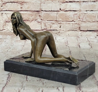 Erotic Nude Girl Crawling On Hands Knees Bronze Sculpture Art 6" x 9"