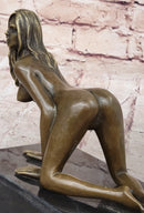 Erotic Nude Girl Crawling On Hands Knees Bronze Sculpture Art 6" x 9"