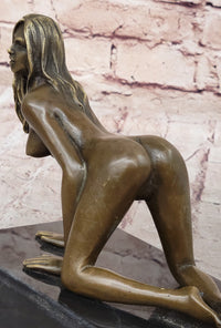 Erotic Nude Girl Crawling On Hands Knees Bronze Sculpture Art 6" x 9"