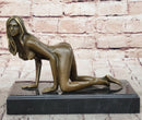 Erotic Nude Girl Crawling On Hands Knees Bronze Sculpture Art 6" x 9"