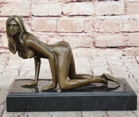 Erotic Nude Girl Crawling On Hands Knees Bronze Sculpture Art 6" x 9"