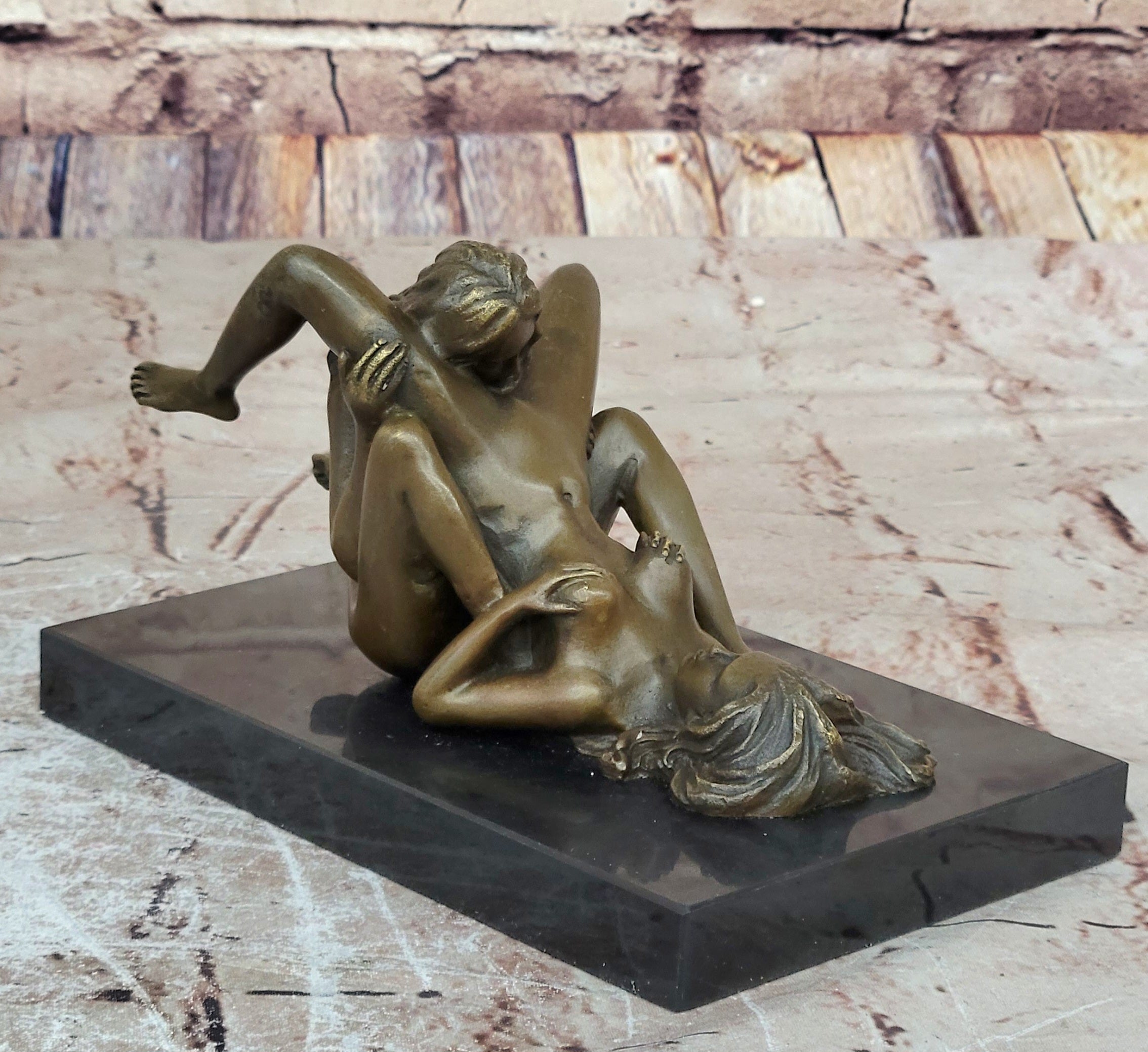 Erotic Bronze Statue Sculpture Lesbian Lovers Oral Sex Signed Mavchi 3.5" x 6.5"