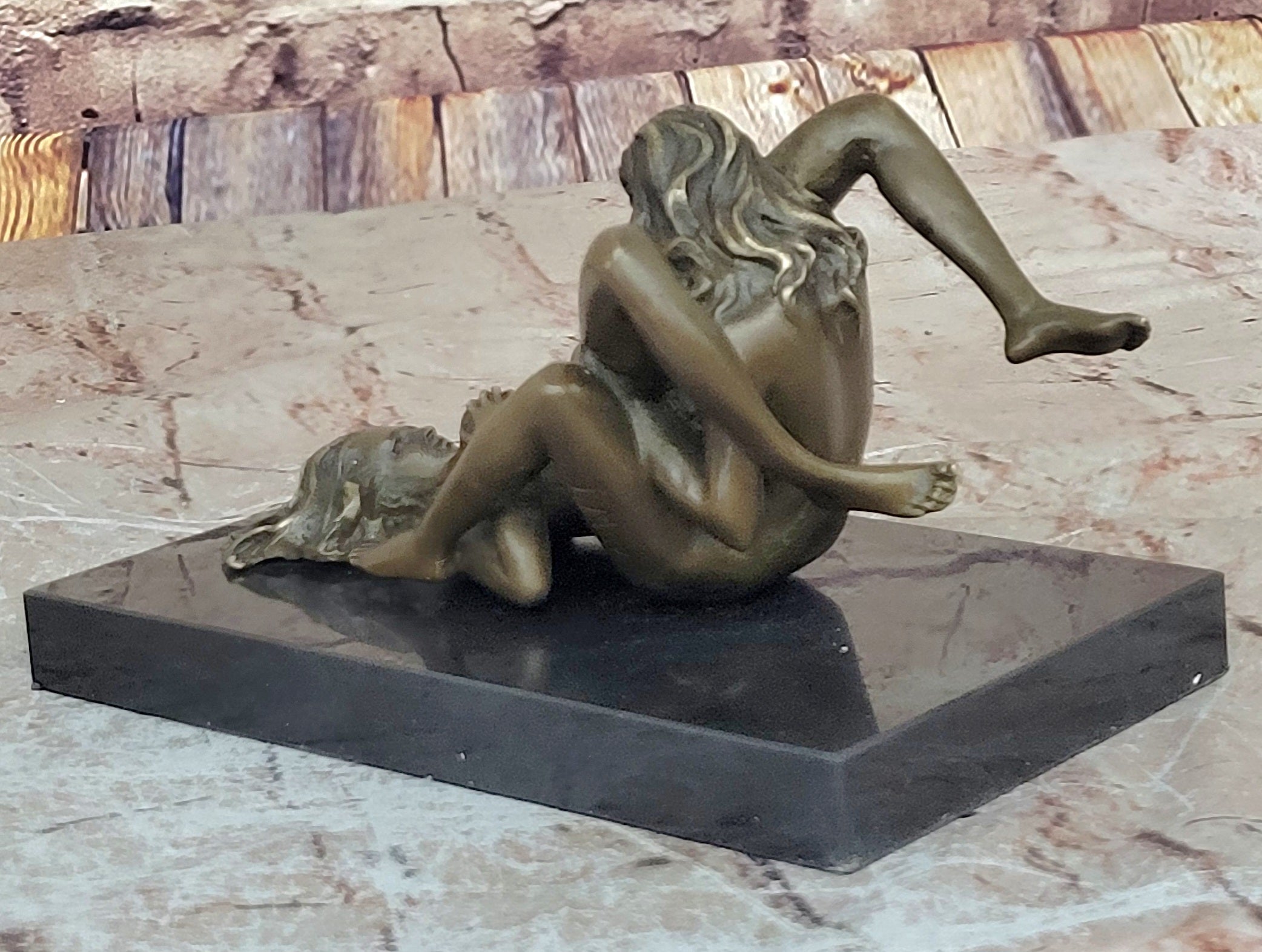 Erotic Bronze Statue Sculpture Lesbian Lovers Oral Sex Signed Mavchi 3.5" x 6.5"