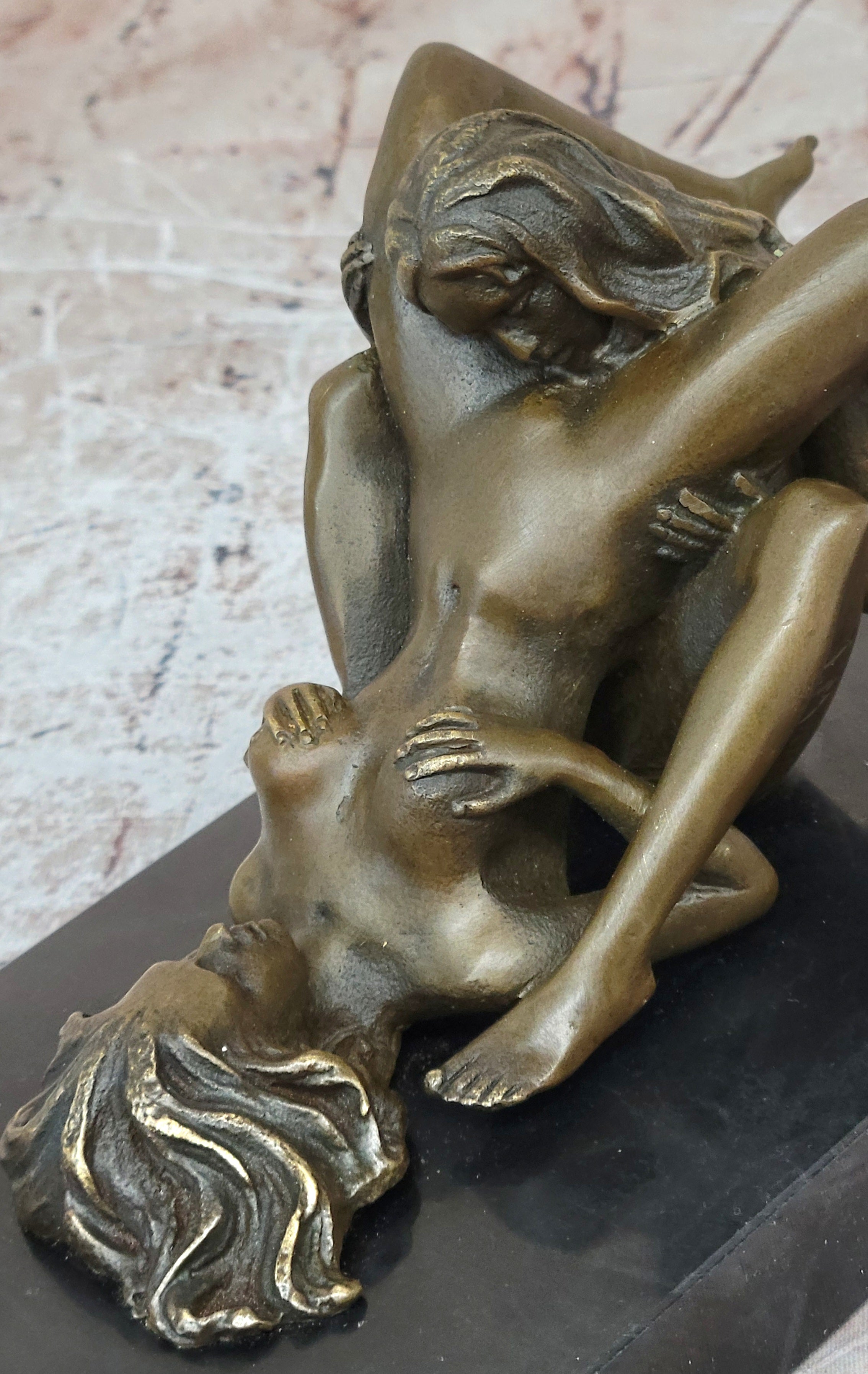 Erotic Bronze Statue Sculpture Lesbian Lovers Oral Sex Signed Mavchi 3.5" x 6.5"