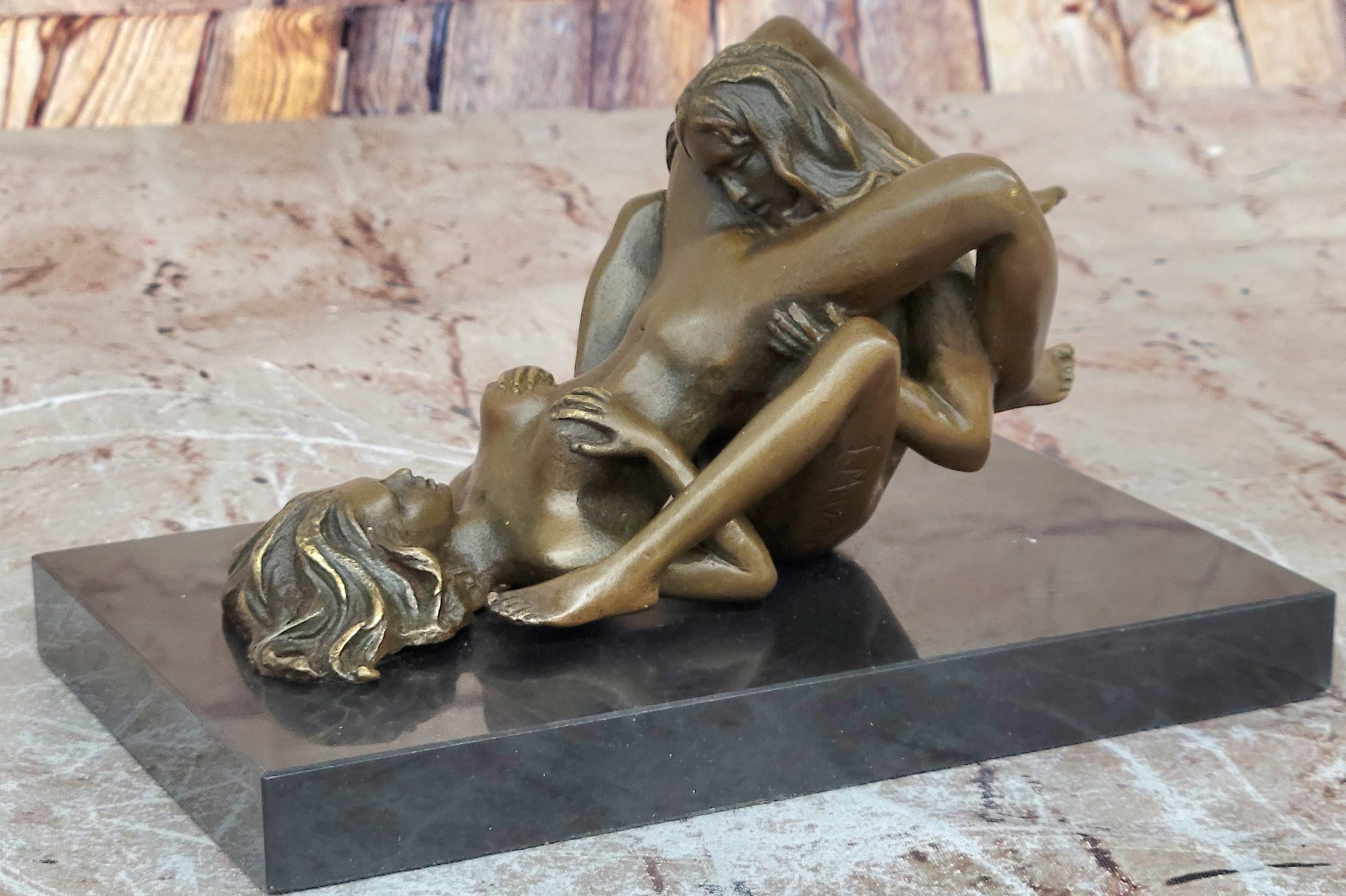 Erotic Bronze Statue Sculpture Lesbian Lovers Oral Sex Signed Mavchi 3.5" x 6.5"