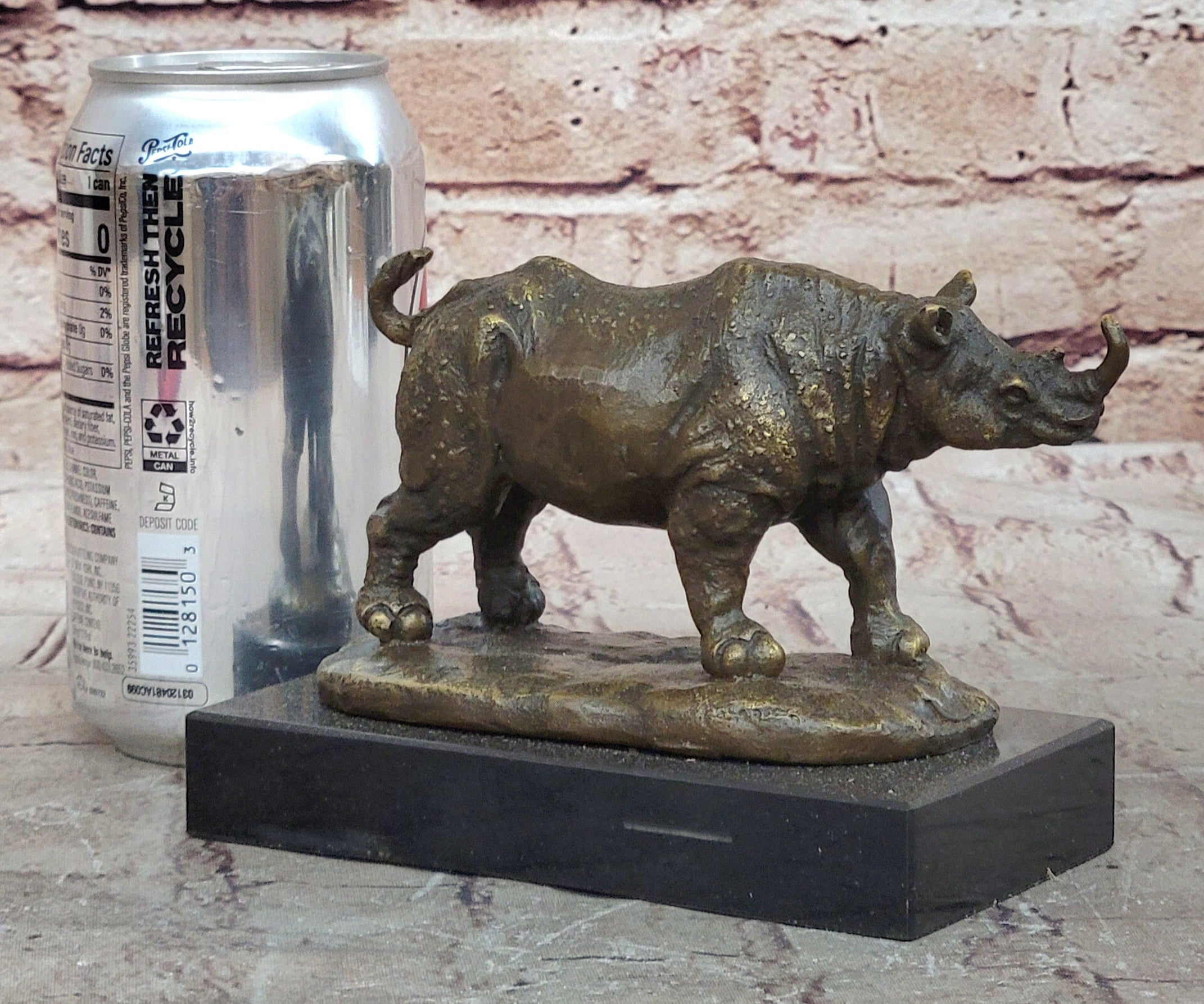 Bronze Rhino Sculpture on Marble Base – Vintage Wildlife