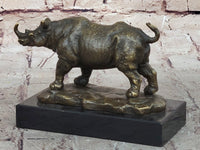 Bronze Rhino Sculpture on Marble Base – Vintage Wildlife