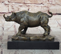 Bronze Rhino Sculpture on Marble Base – Vintage Wildlife
