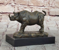 Bronze Rhino Sculpture on Marble Base – Vintage Wildlife