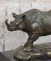 Bronze Rhino Sculpture on Marble Base – Vintage Wildlife